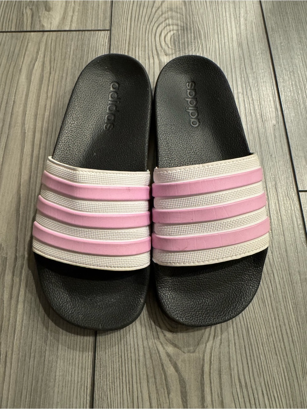 adidas Black Slides with Pink and White Stripes